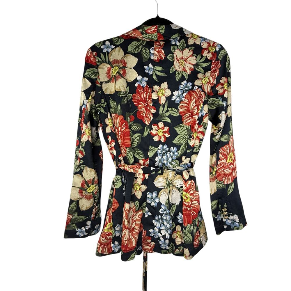 ZARA Basic Floral Print Belted Blazer Jacket Small Tropical Botanical Statement - Picture 3 of 9
